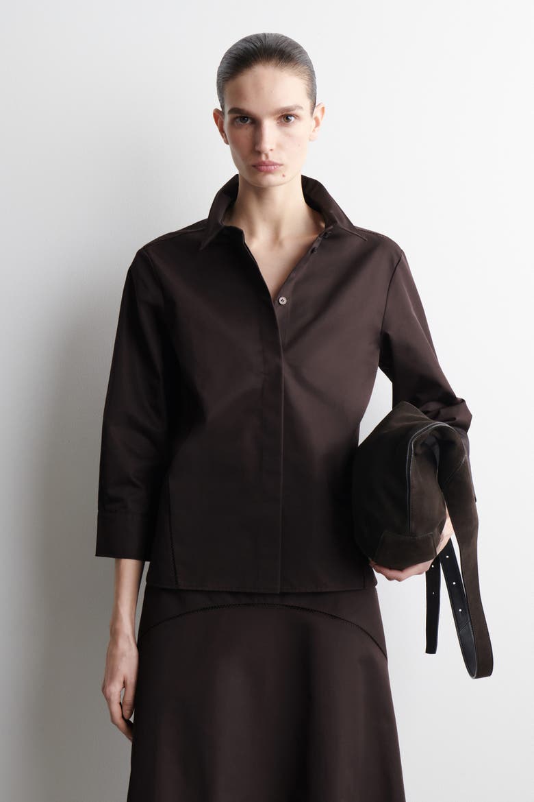 Embroidered Cotton Shirt, Main, color, DARK BROWN