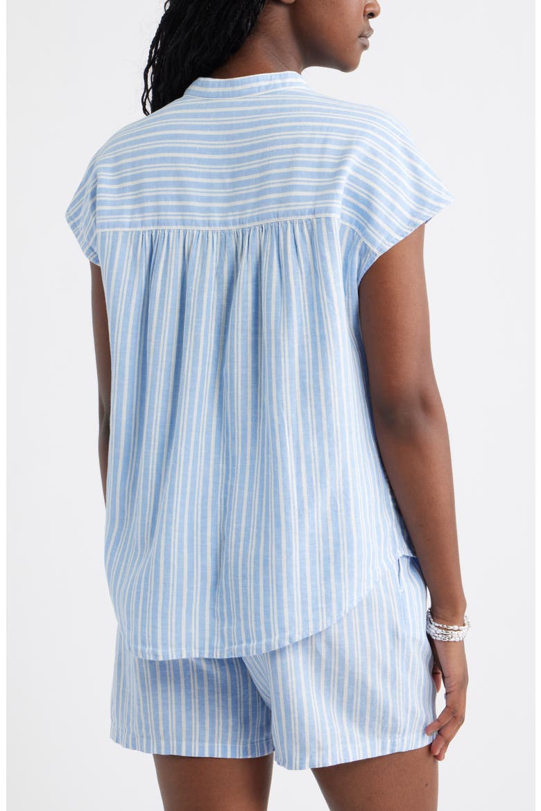 Novelty Stripe Cap Sleeve Button-Up Shirt, Alternate, color, BLUE - IVORY GINGER STRIPE