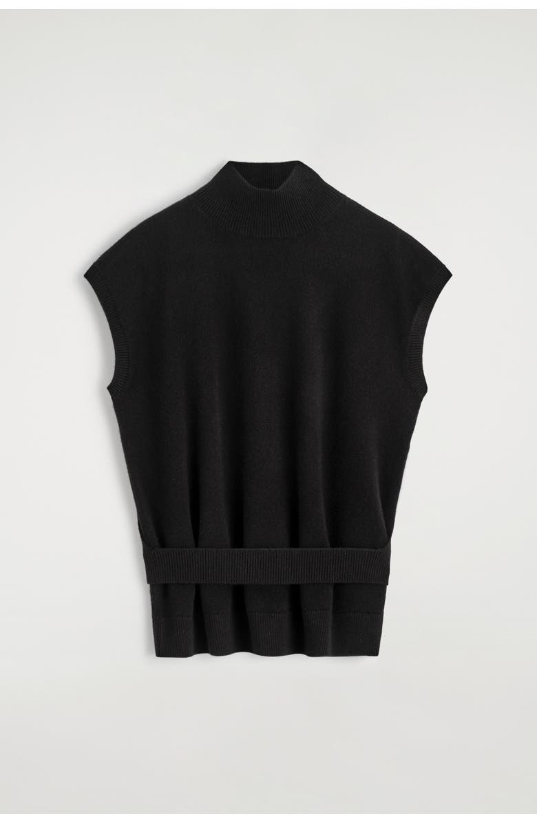 COS Belt-Detail Mock-Neck Wool Vest, Alternate, color, Black