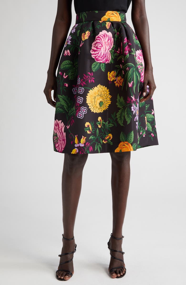 Carolina Herrera Floral Print A-Line Satin Skirt, Main, color,