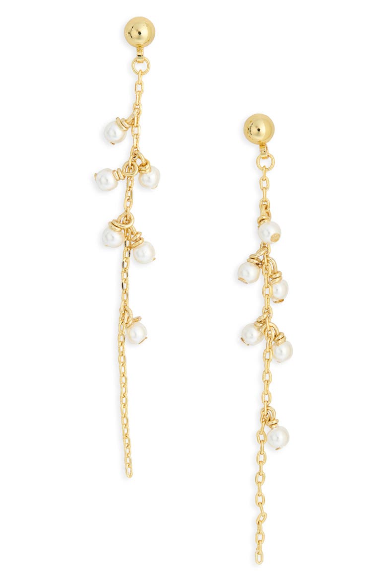 Faux Pearl Linear Drop Earrings, Main, color, WHITE- GOLD