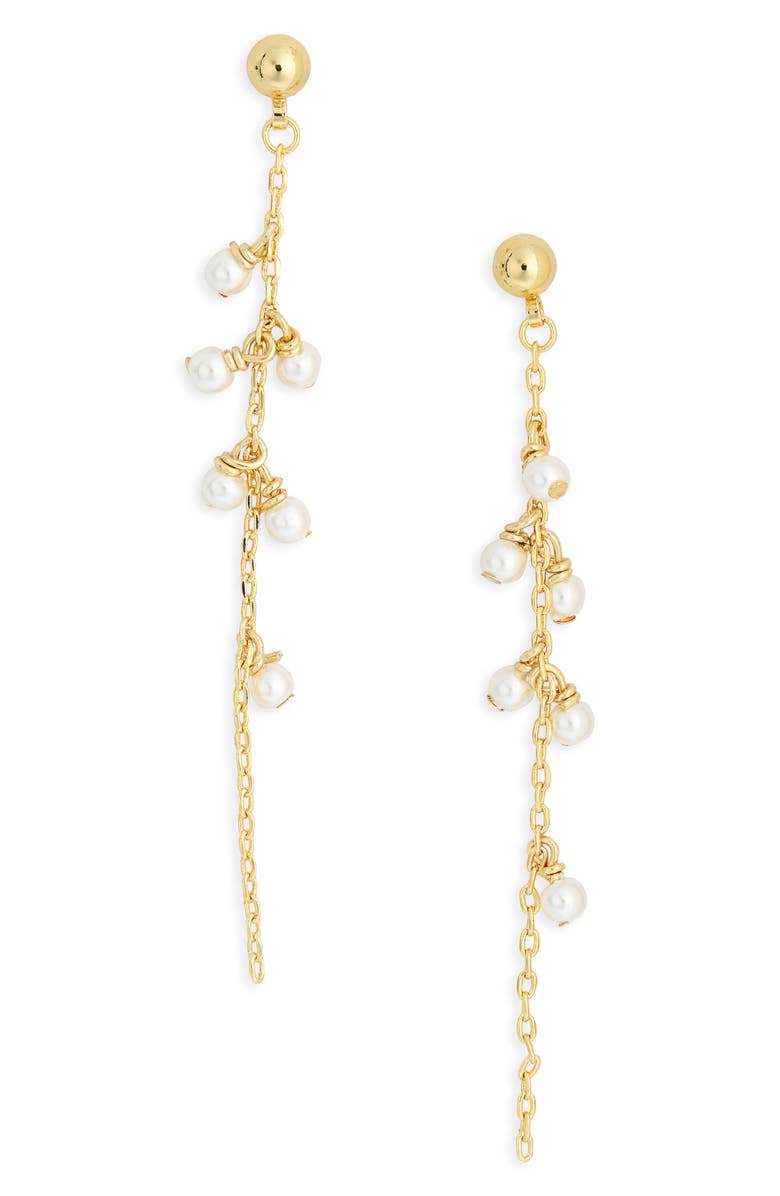 NORDSTROM RACK Faux Pearl Linear Drop Earrings, Main, color, White- Gold