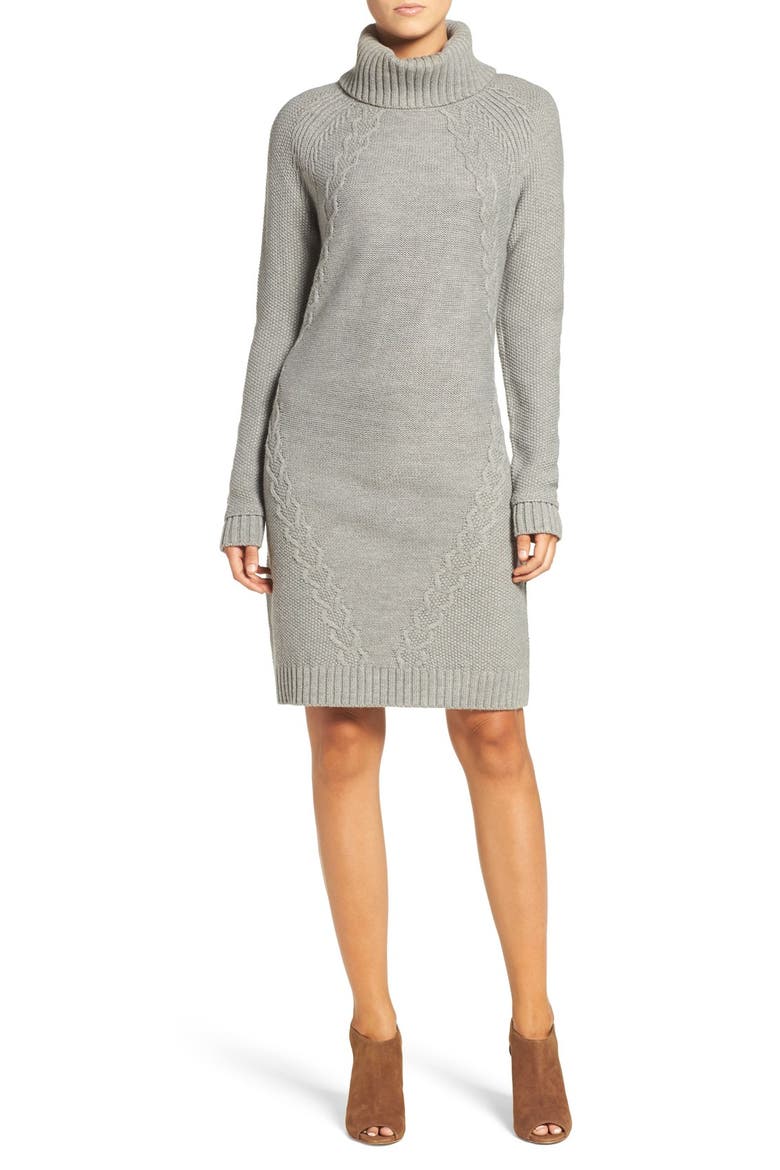 Cable Knit Sweater Dress, Alternate, color, HEATHER GREY