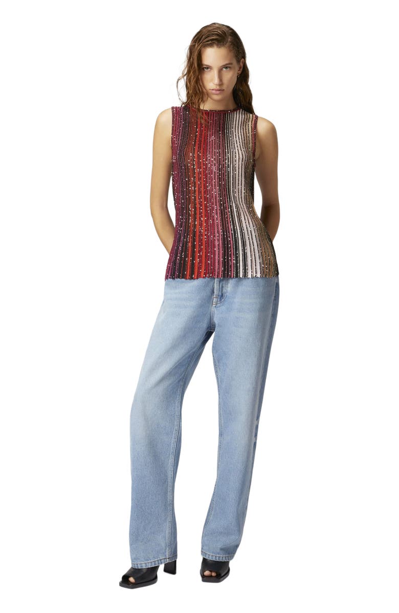 Missoni Partial Striped Sleeveless Top With Sequins, Main, color, Black & Red