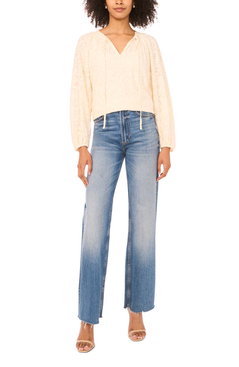 Vince Camuto Texture Tie Neck Top, Alternate, color, Birch