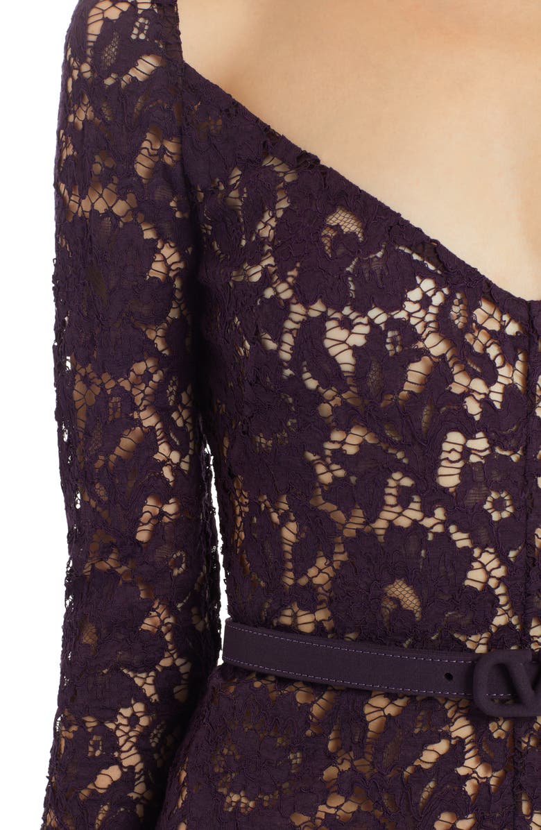 Valentino Long Sleeve V-Neck Lace Midi Dress, Alternate, color, 