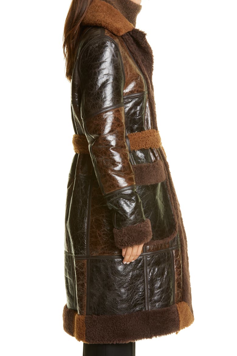 Colorblock Reversible Genuine Shearling Coat, Alternate, color, CAMEL/DARK BROWN