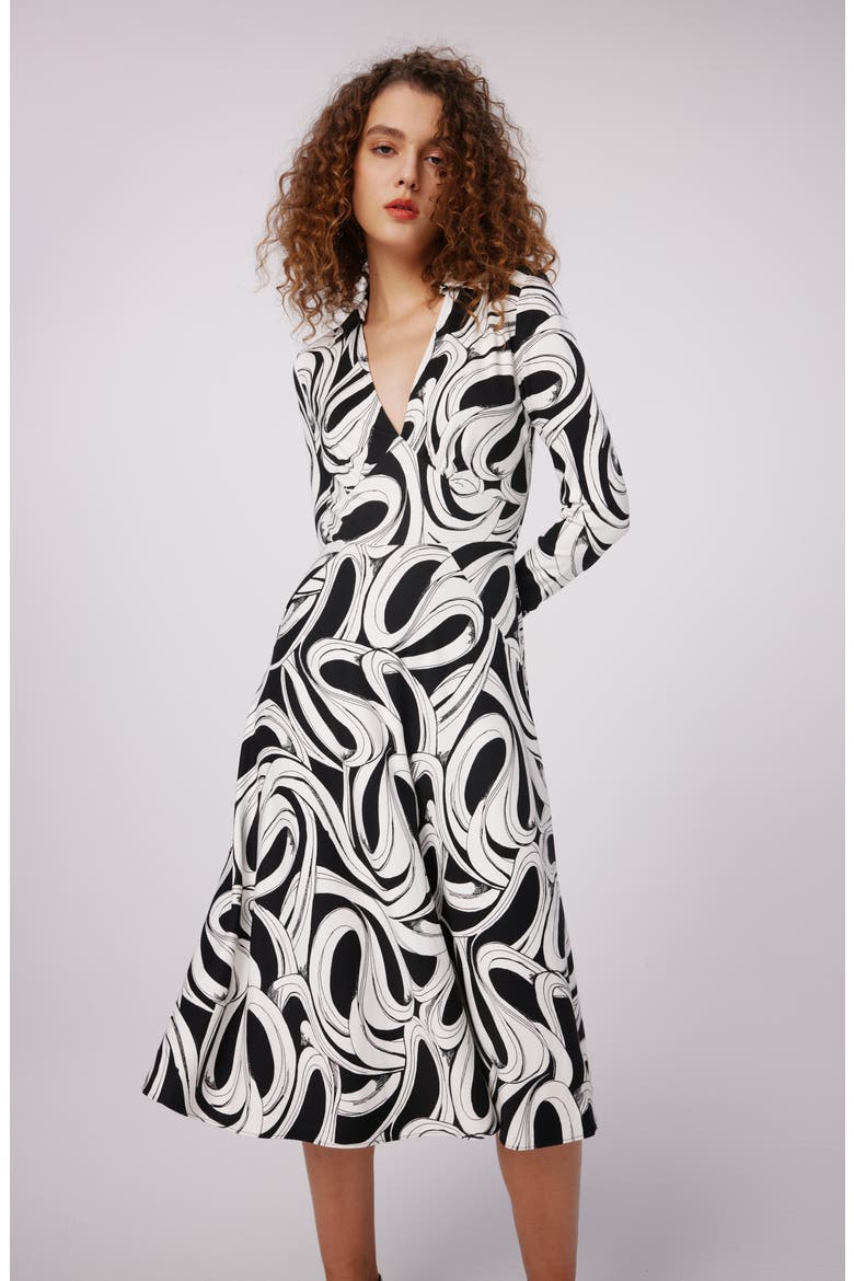 Ryan Abstract Print Long Sleeve Dress, Alternate, color, CASSETTE TAPE IVORY MED