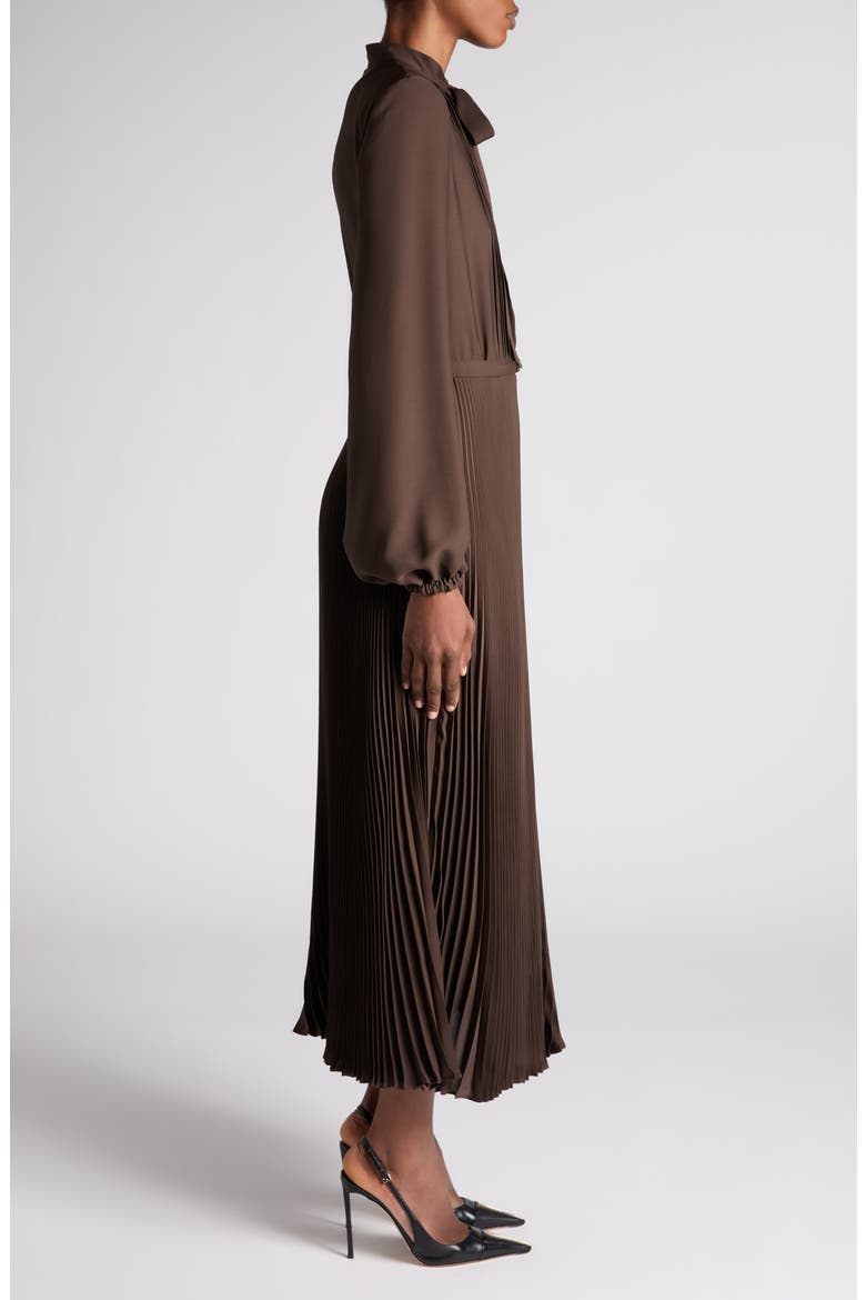 Lavalliere Pleated Long Sleeve Shirtdress, Alternate, color, MUSK