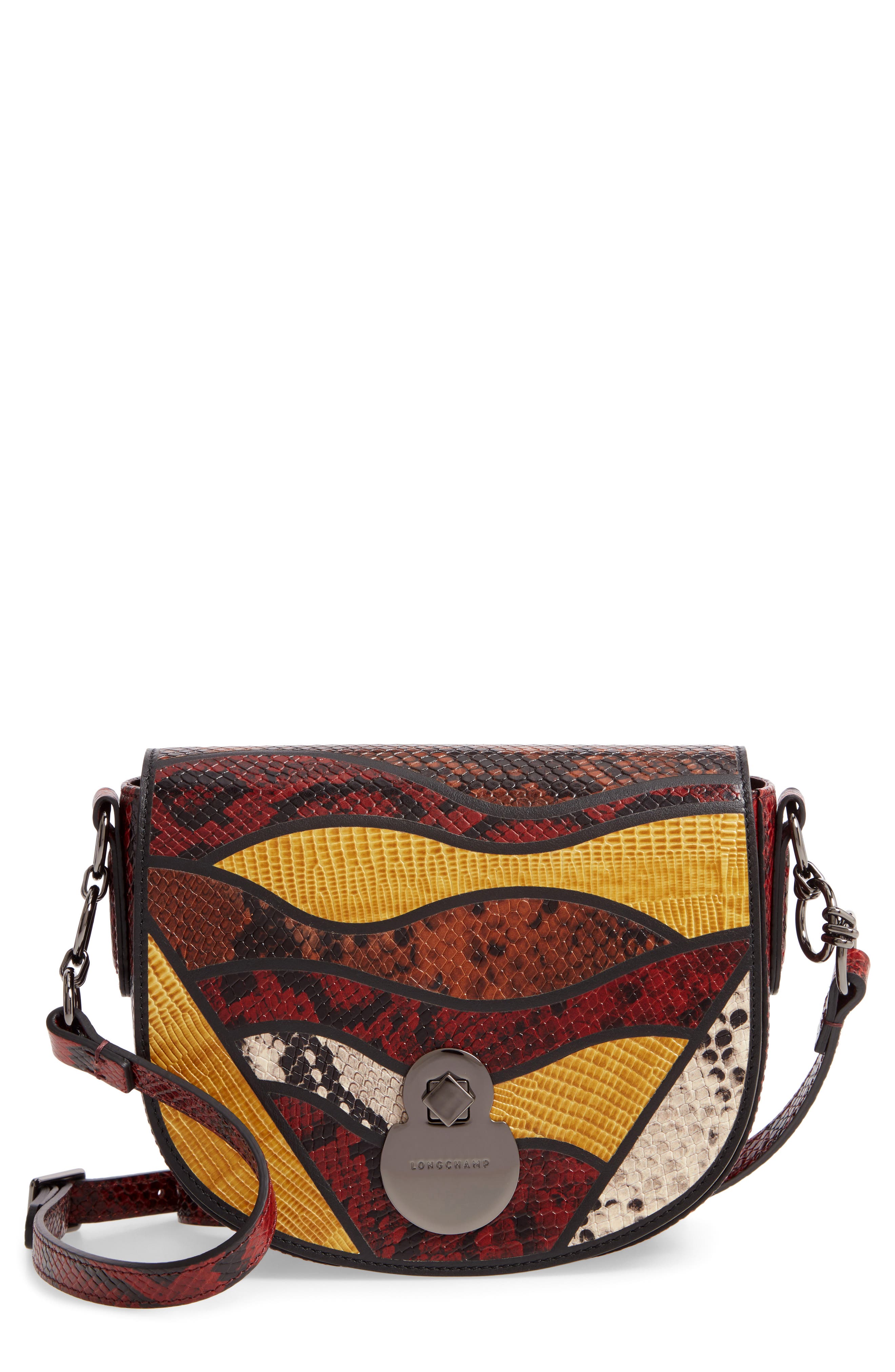 Longchamp Small Cavalcade Snakeskin Embossed Leather Crossbody Bag