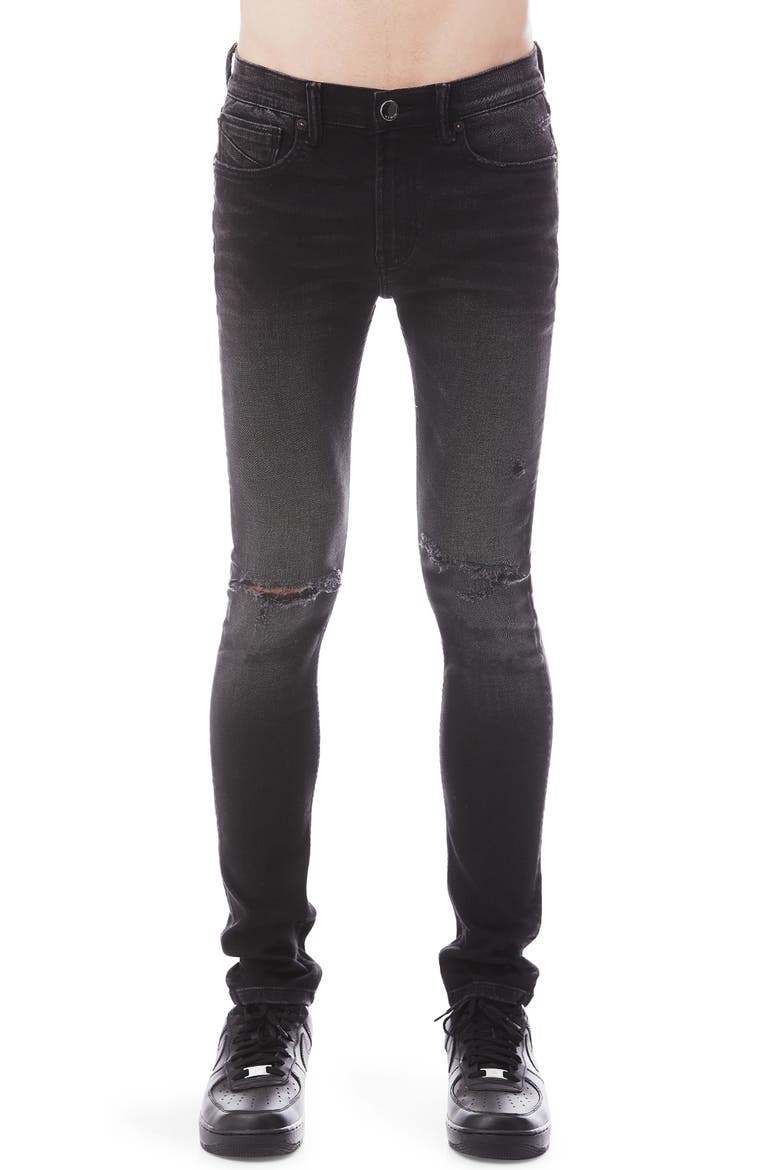 Strat Punk Stretch Super Skinny Jeans, Main, color, BLACK AGED