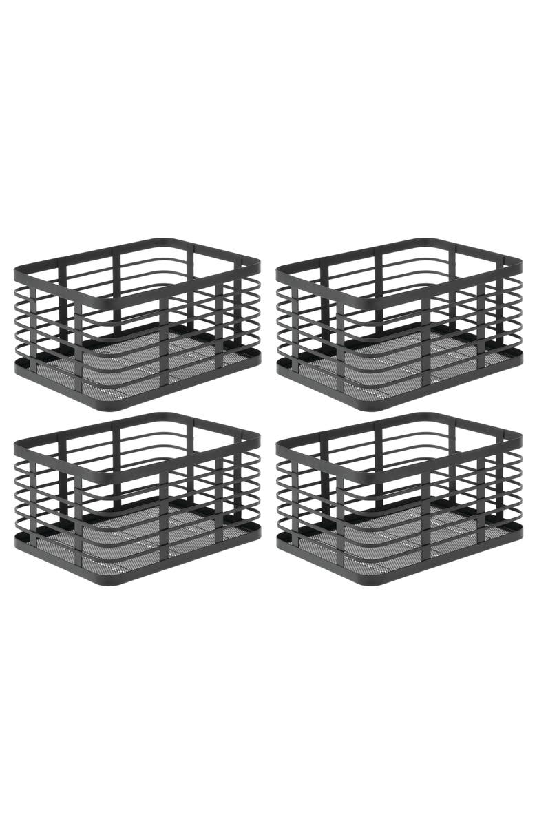 mDesign Metal Pantry Basket with Handles - Set of 4 - Matte Black, Main, color, Matte Black
