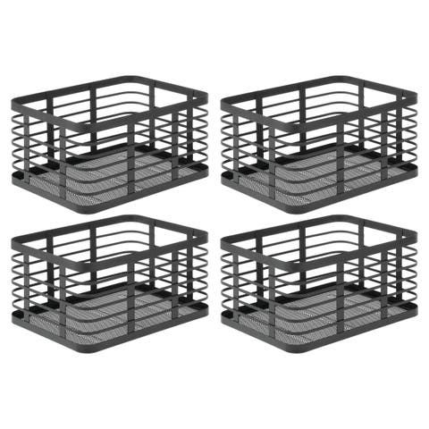Metal Pantry Basket with Handles - Set of 4 - Matte Black