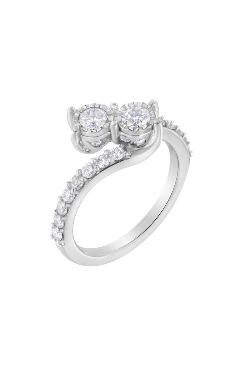 10K White Gold 1.0 Cttw Diamond Two-Stone Miracle-Set Bypass Ring, Alternate, color, White Gold