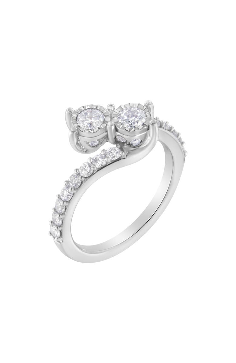 Haus of Brilliance 10K White Gold Two-Stone Miracle-Set Diamond Bypass Ring, Alternate, color, White Gold