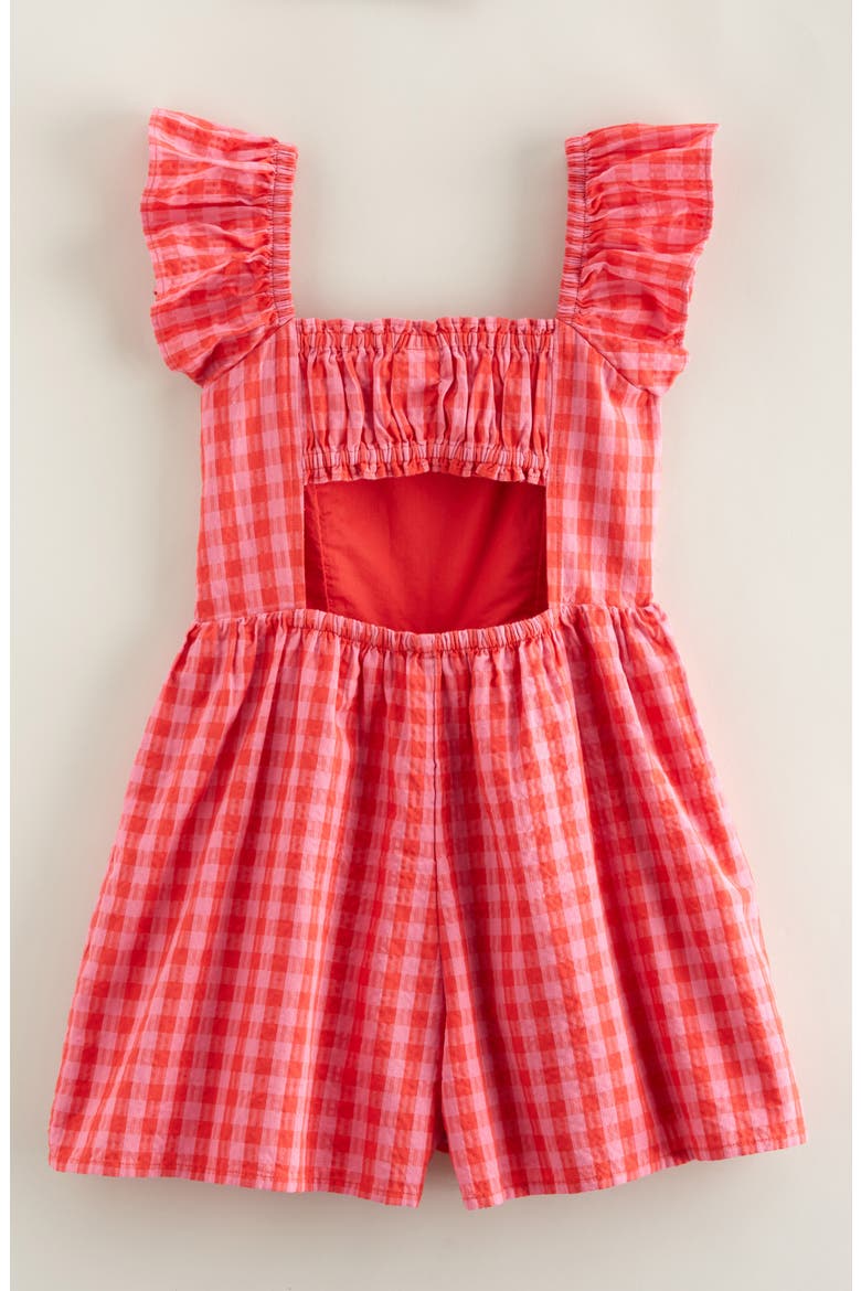 Kids' Gingham Flutter Romper, Alternate, color, RED LOLLIPOP- PINK GINGHAM