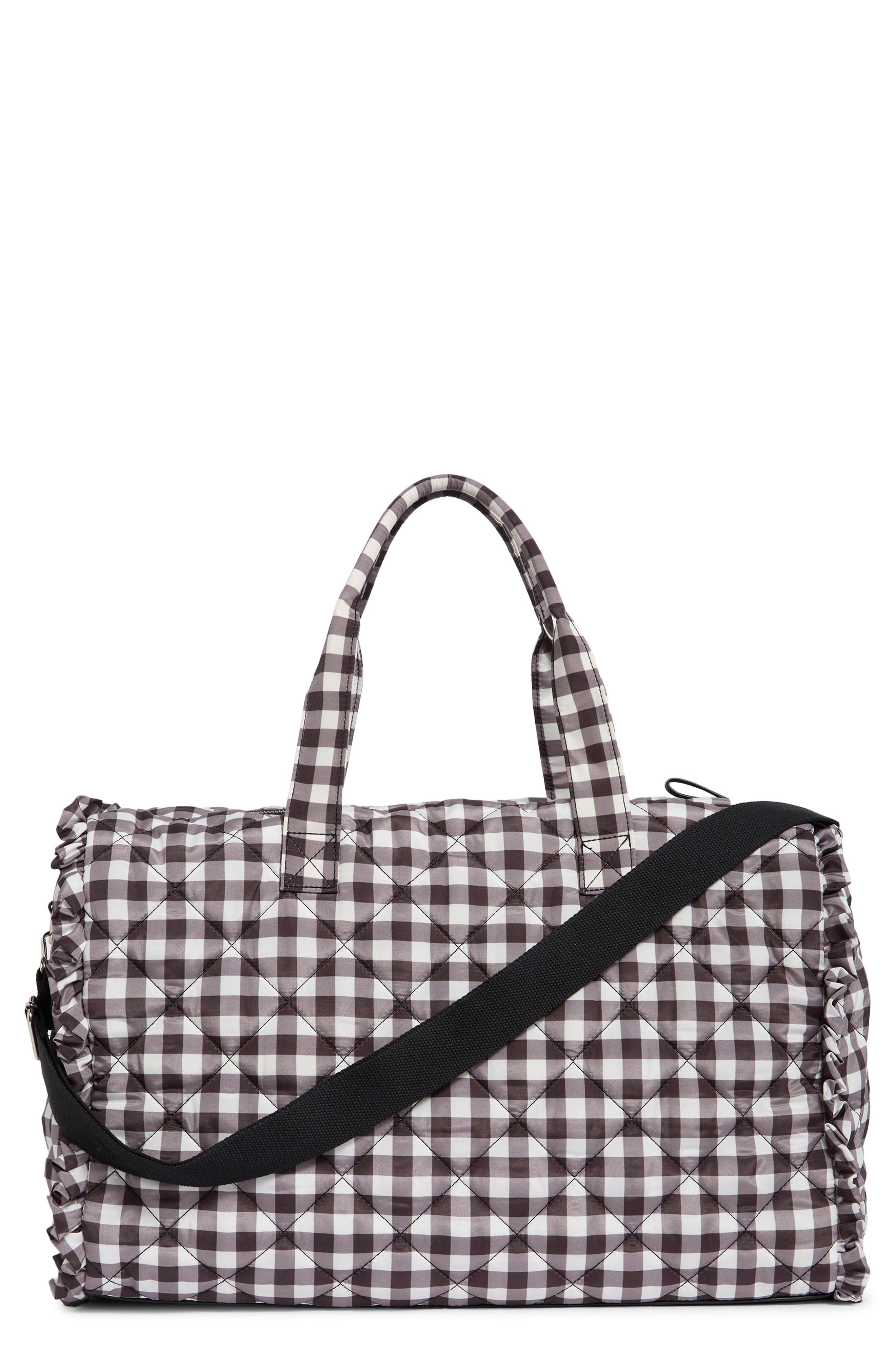 Madden Girl Quilted Duffle Bag, Alternate, color, Black/ White Gingham