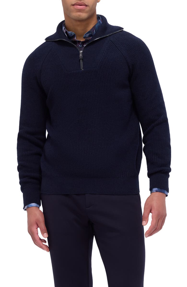 Bugatchi Half Zip Wool Blend Pullover Sweater, Main, color, Navy