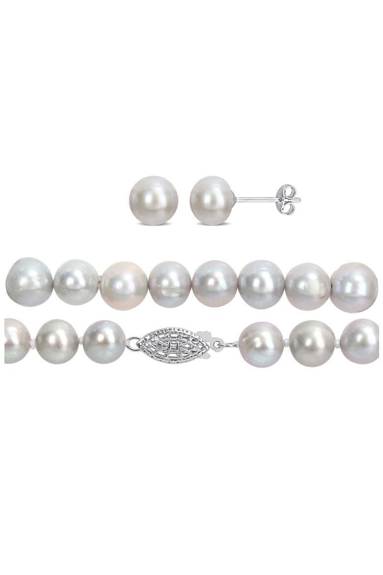 Freshwater Pearl Necklace, Bracelet & Stud Earrings Set, Alternate, color, GREY