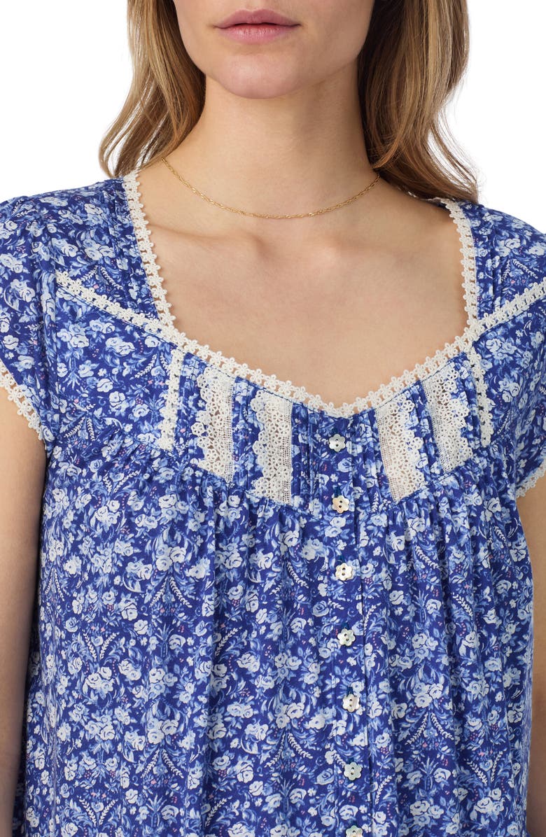 Eileen West Waltz Cap Sleeve Cotton Nightgown, Alternate, color, Navy/ Print