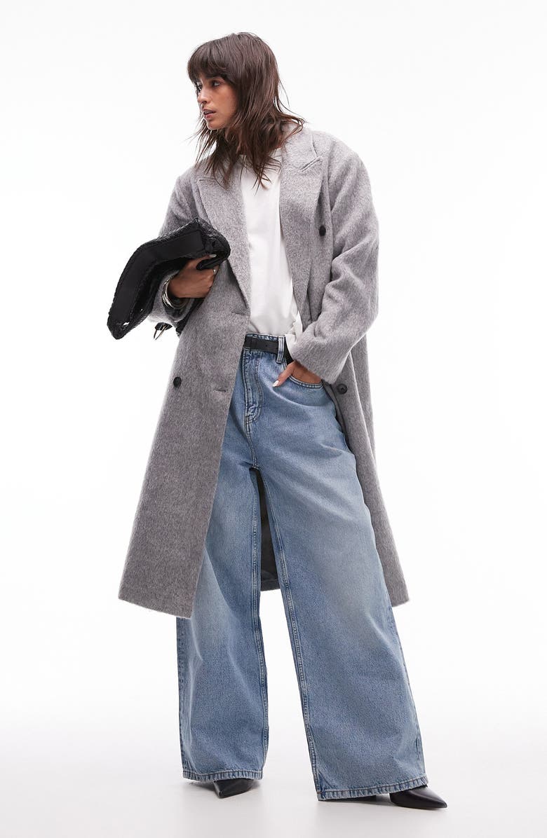 Topshop Brushed Double Breasted Coat, Main, color,