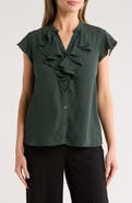 T Tahari Ruffle Short Sleeve Button-Up Top