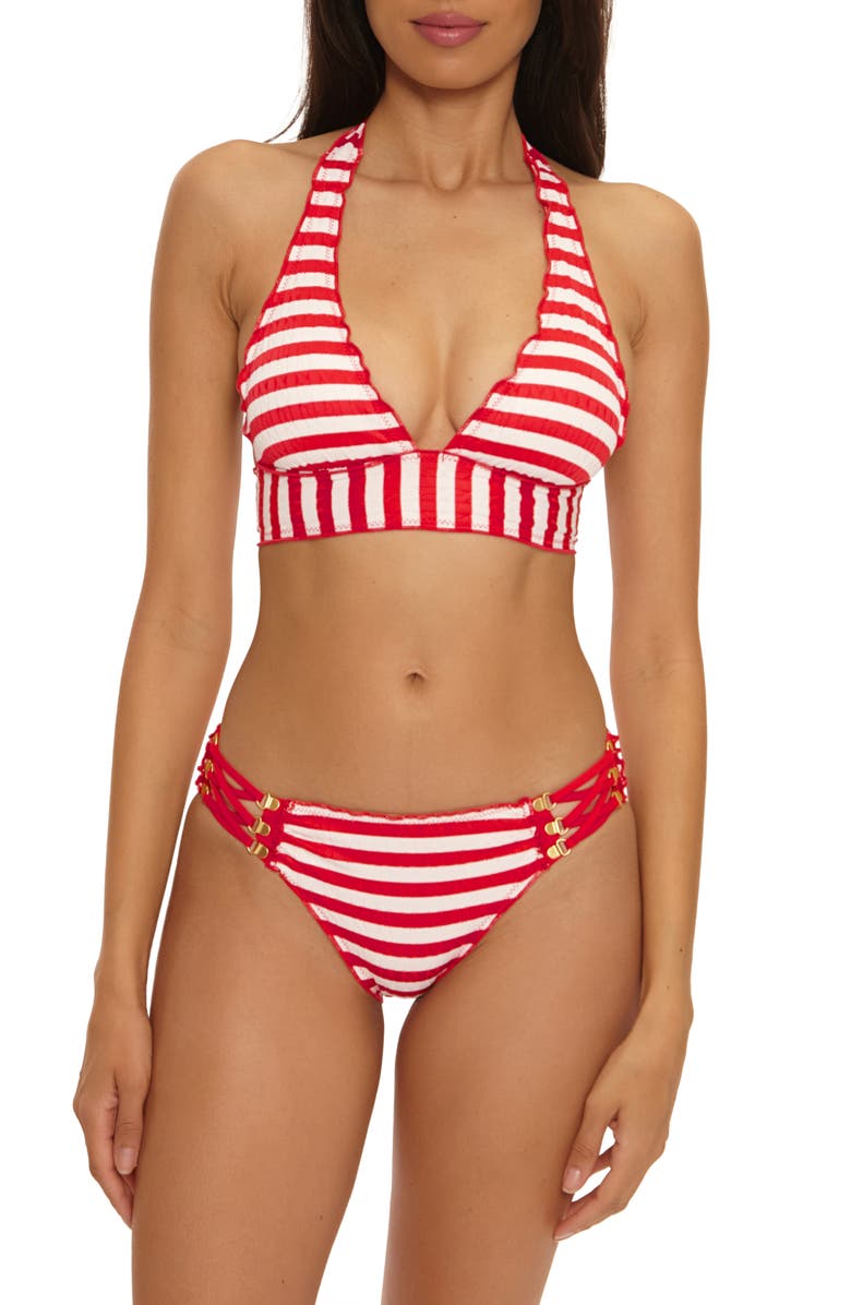 Becca Sail Away Stripe Halter Bikini Top, Alternate, color, Ruby