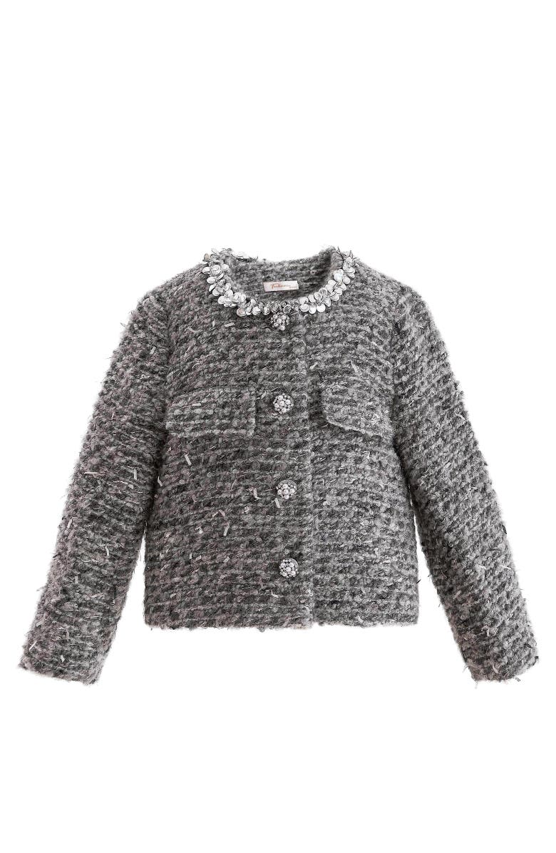 Tulleen Boucle Jewel-Collar Jacket, Main, color, Grey
