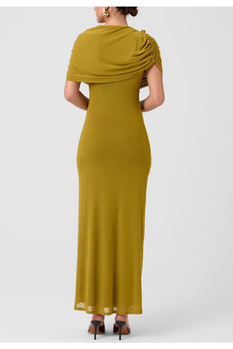 Ivy Capelet Mesh Midi Dress, Alternate, color, Ecru Olive