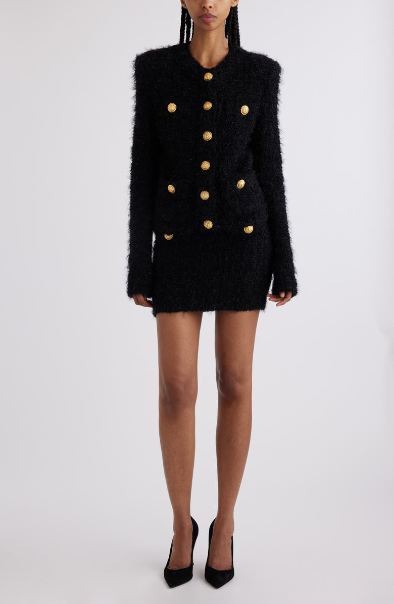 Balmain Monogram Maze Tweed Jacket, Alternate, color, 