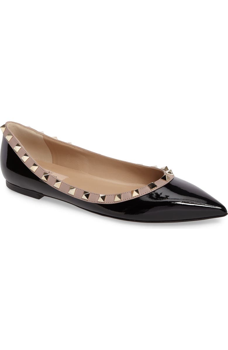 Valentino Garavani Rockstud Pointed Toe Ballerina Flat, Main, color,