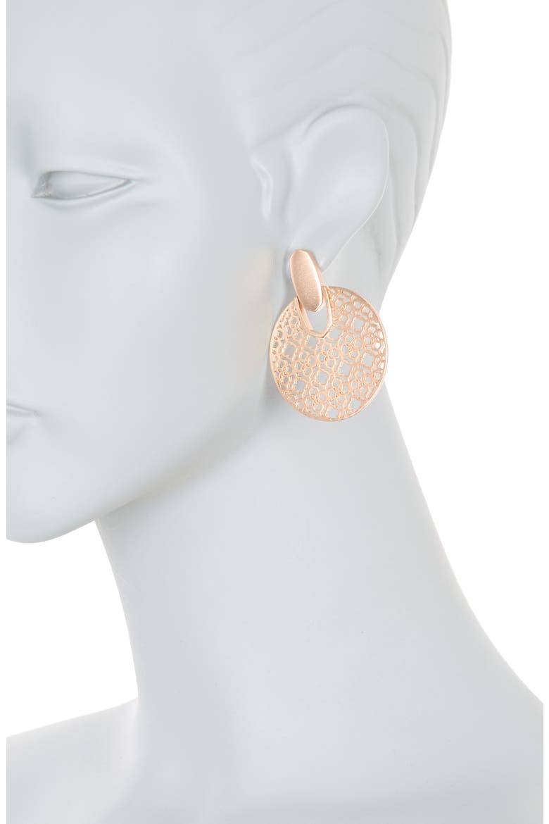 Didi 14K Rose Gold Plated Brass Filigree Disc Earrings, Alternate, color, ROSE GOLD FILIGREE