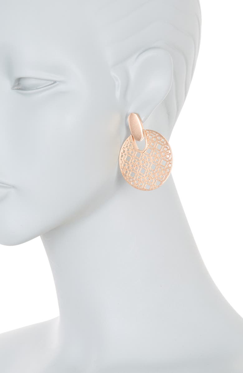 Kendra Scott Didi 14K Rose Gold Plated Brass Filigree Disc Earrings, Alternate, color, 