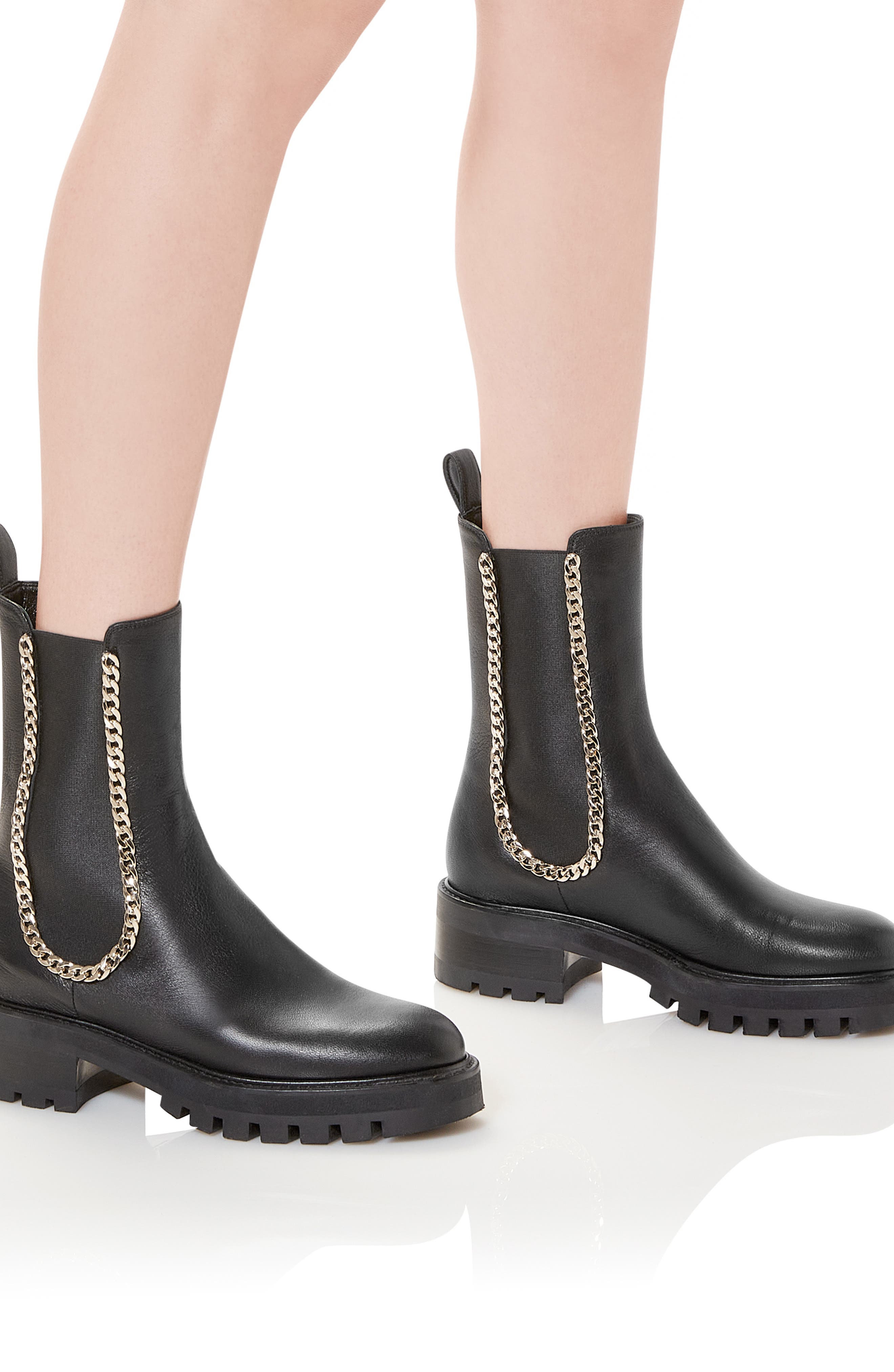 Aquazzura Mason Chain Chelsea Boot, Alternate, color, Black