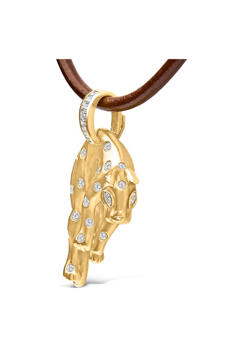 18K 1.00 Cttw Diamond Cat and Bail Pendant Necklace Collar with Matte Finish, Alternate, color, Yellow