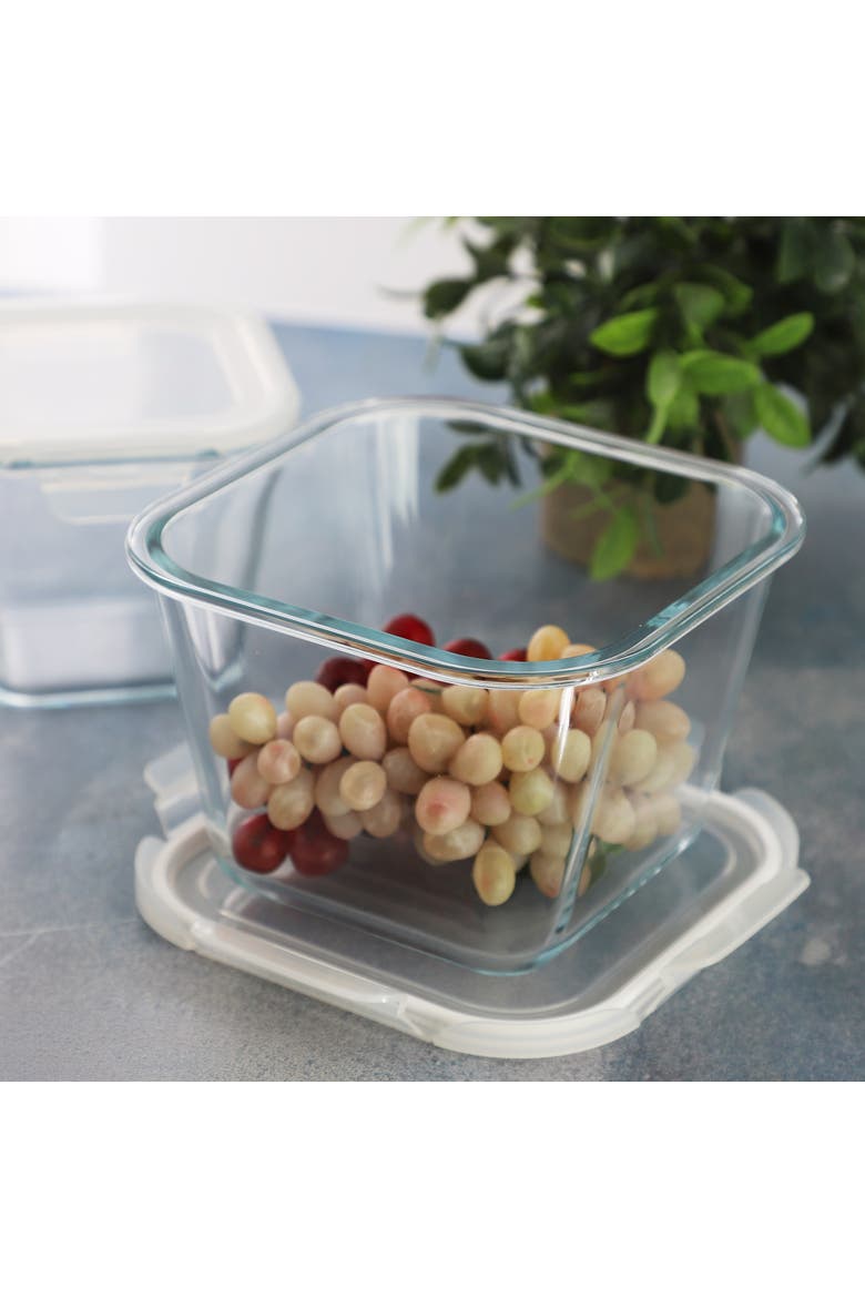 4 Piece Glass Square Storage Container Set Snap Lids, Alternate, color, Clear