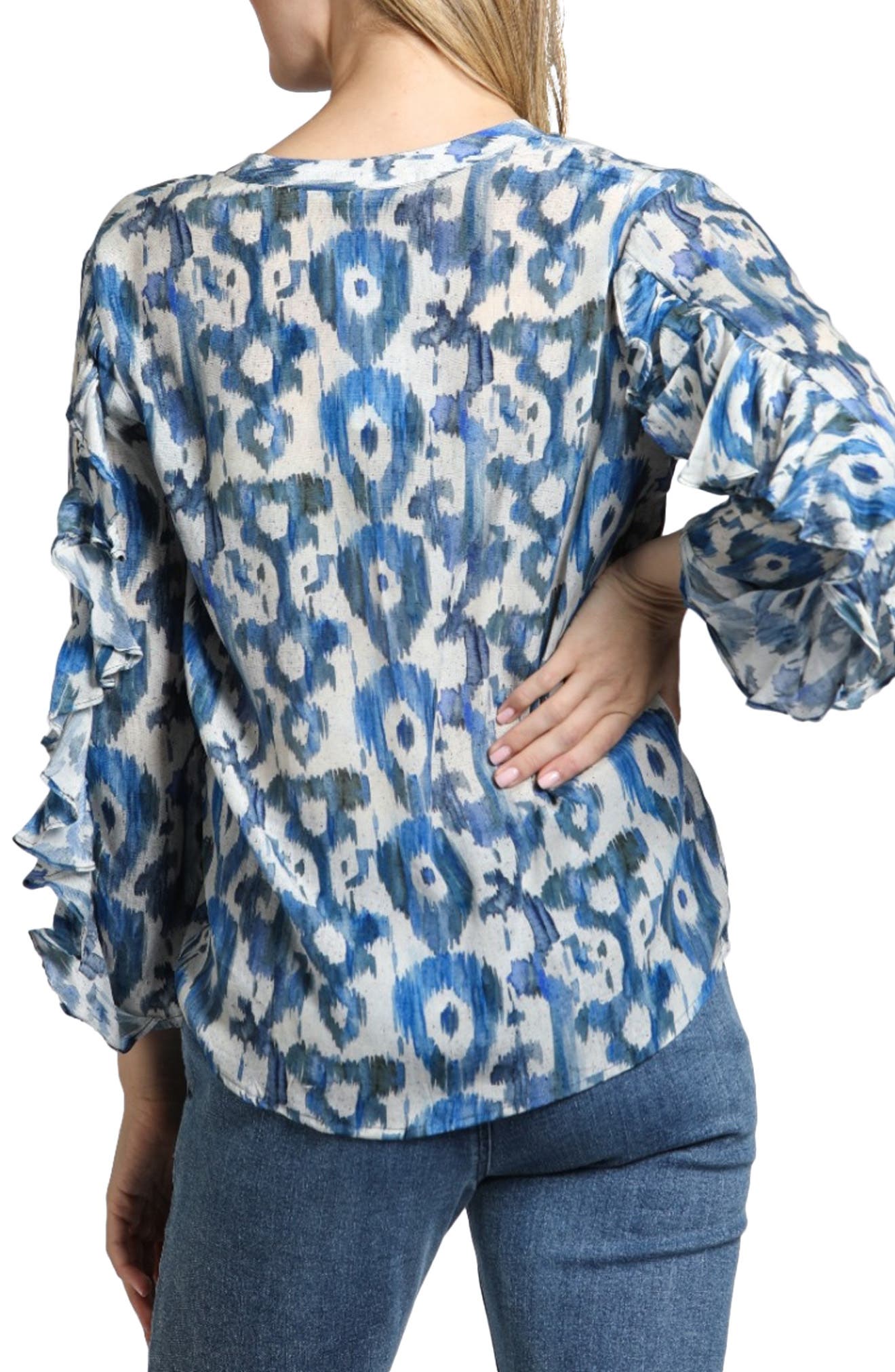 Mixed Print Ruffle Sleeve Button-Up Shirt - image 4