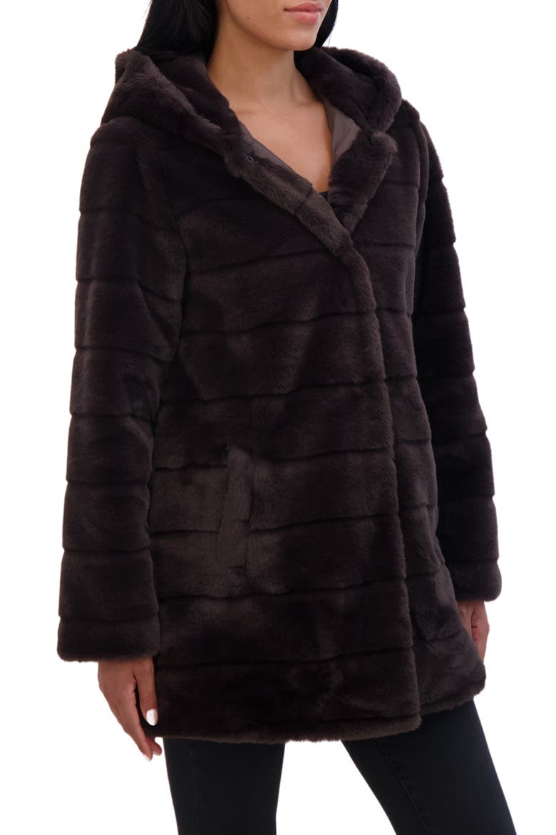 Hooded Faux Fur Jacket, Alternate, color, BROWN