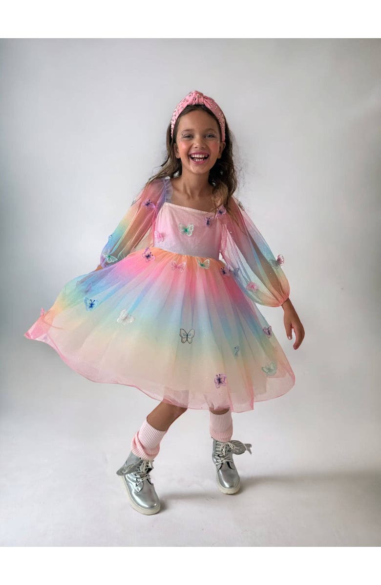 Lola + The Boys Rainbow Butterfly Ombre Dress, Alternate, color, Multicolor