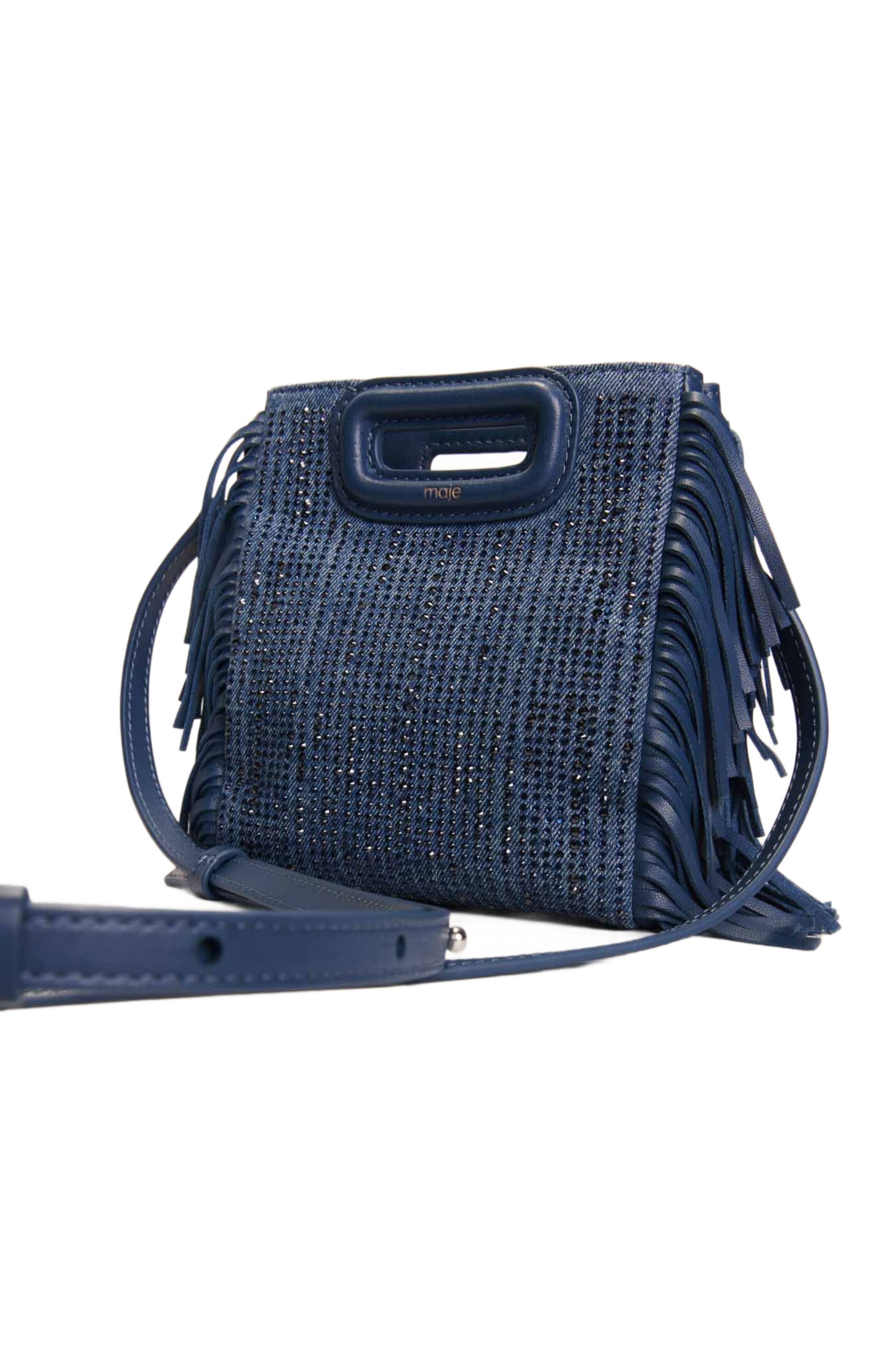 maje Rhinestone denim M Mini bag, Alternate, color, 