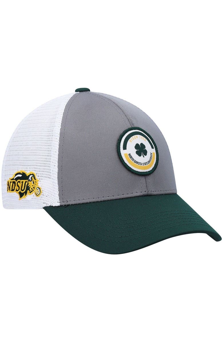 Black Clover Men's Green/Gray NDSU Bison Motto Trucker Snapback Hat, Main, color, 