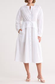 AREA STARS Long Sleeve Button Front Cotton Dress