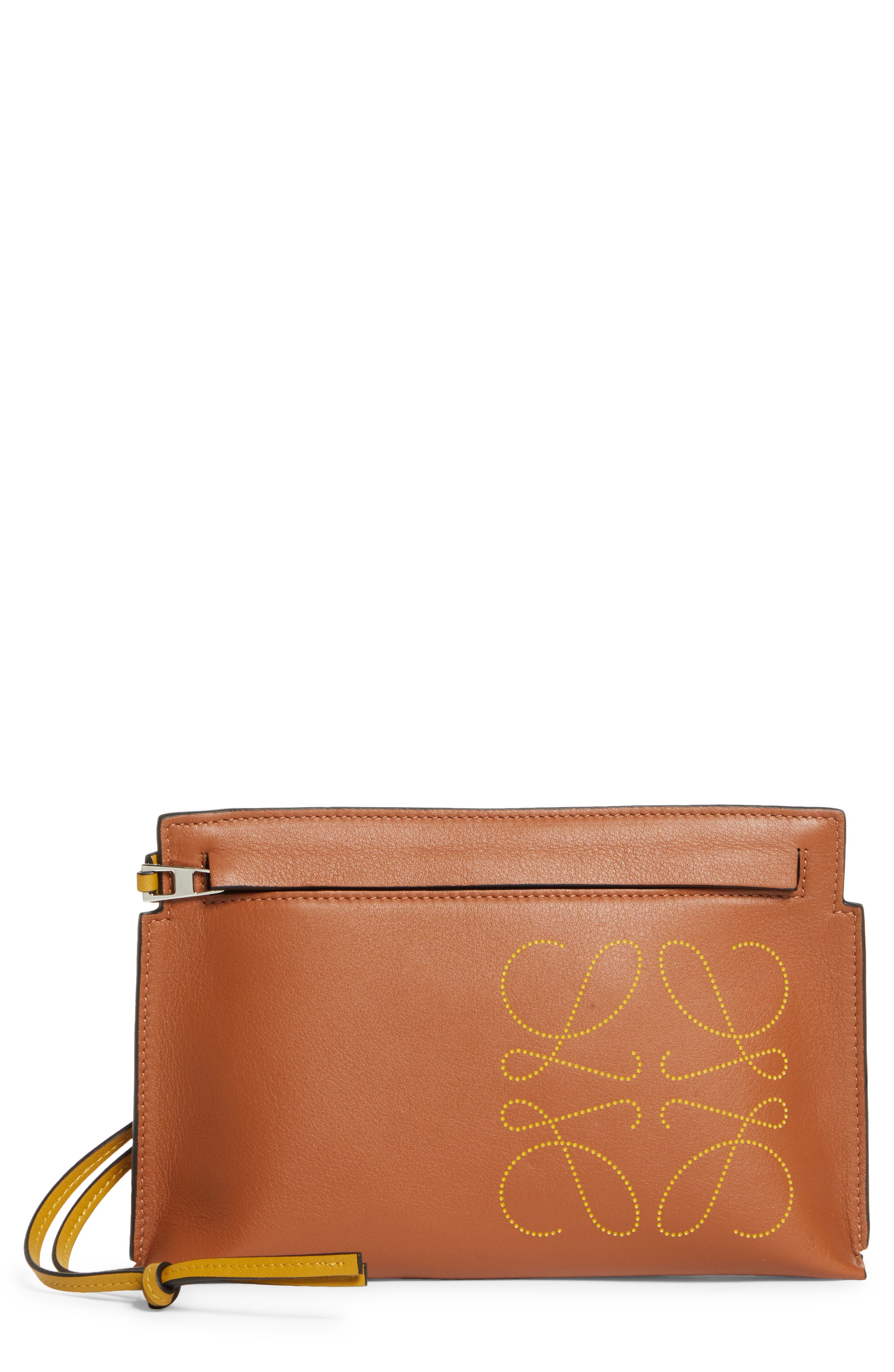 Loewe T Anagram Logo Leather Pouch, Main, color, 