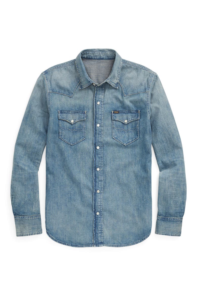 Western Cotton Denim Snap-Up Shirt, Alternate, color, RALPH LAUREN WESTERN