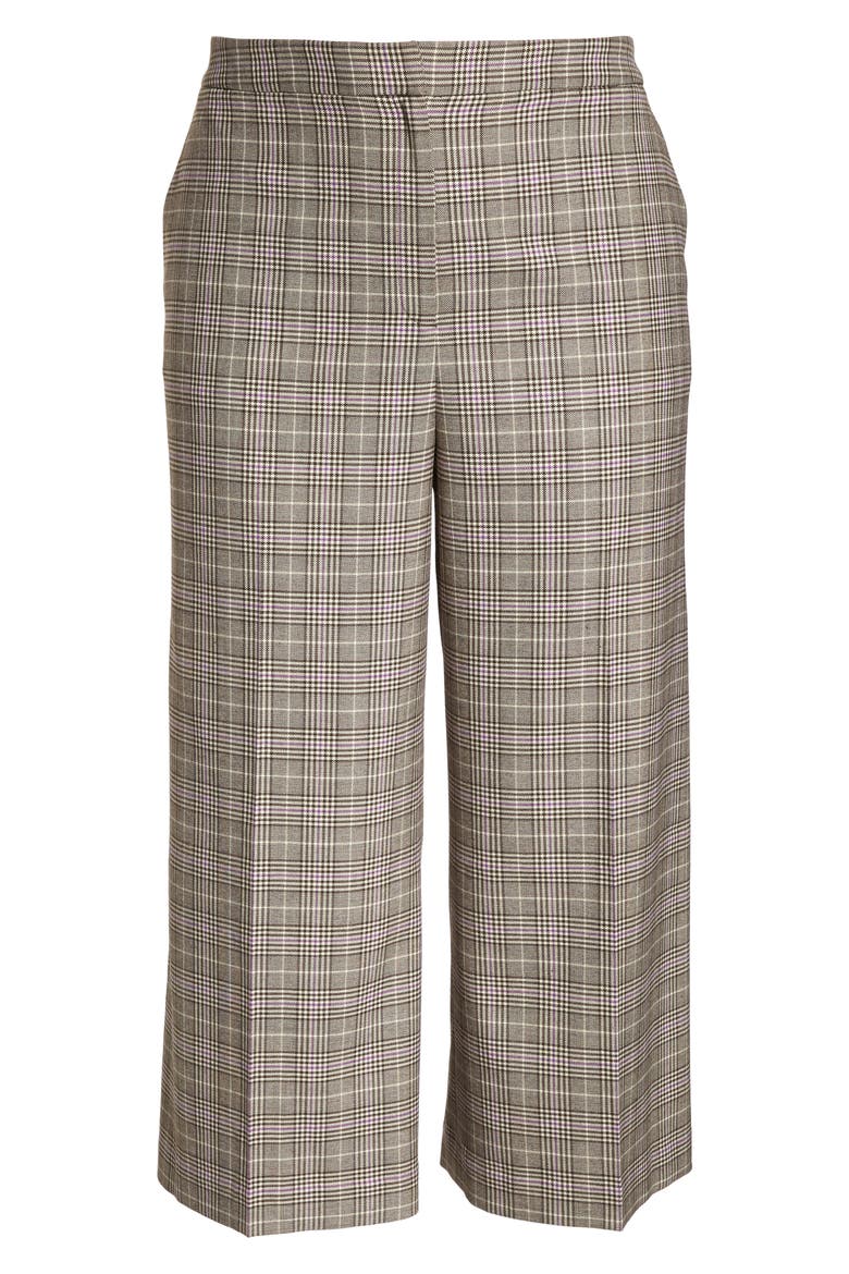 Plaid Wide Leg Crop Pants, Alternate, color, BROWN- PURPLE CHECK