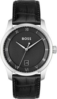 BOSS Principle Leather Strap Watch, 44mm