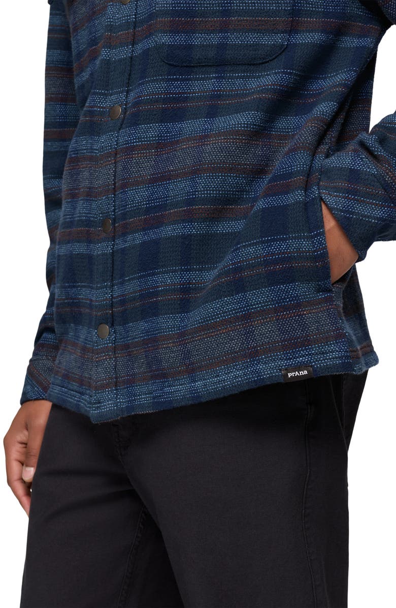 prAna Happy Camp Flannel Snap-Up Shirt Jacket, Alternate, color, Stormy Night