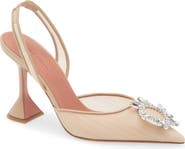 Amina Muaddi Begum Mesh Pointed Toe Slingback Pump