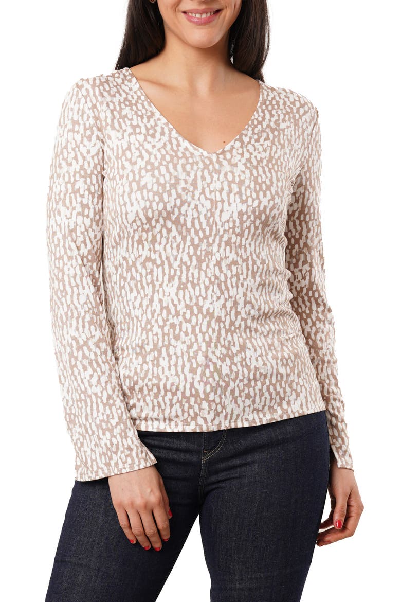 V-Neck Long Sleeve Top, Main, color, KALI PRINT TAUPE