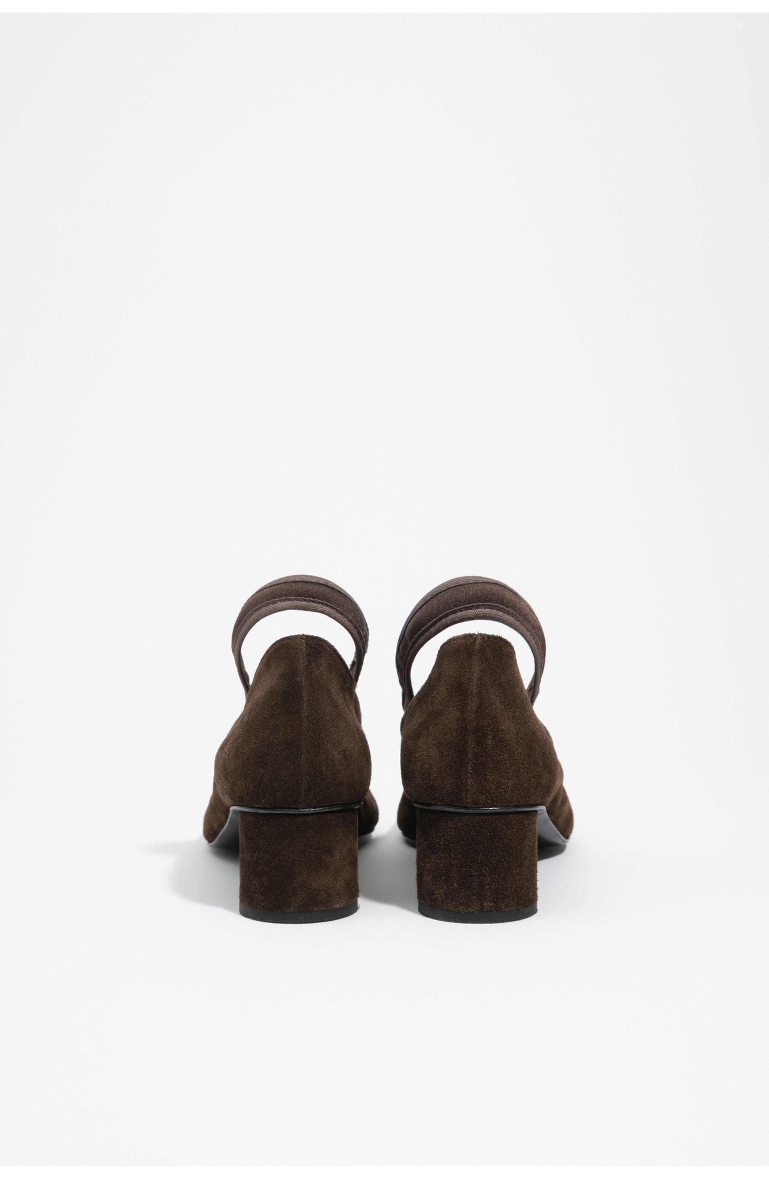 Suede tricot court shoe, Alternate, color, DARK BROWN